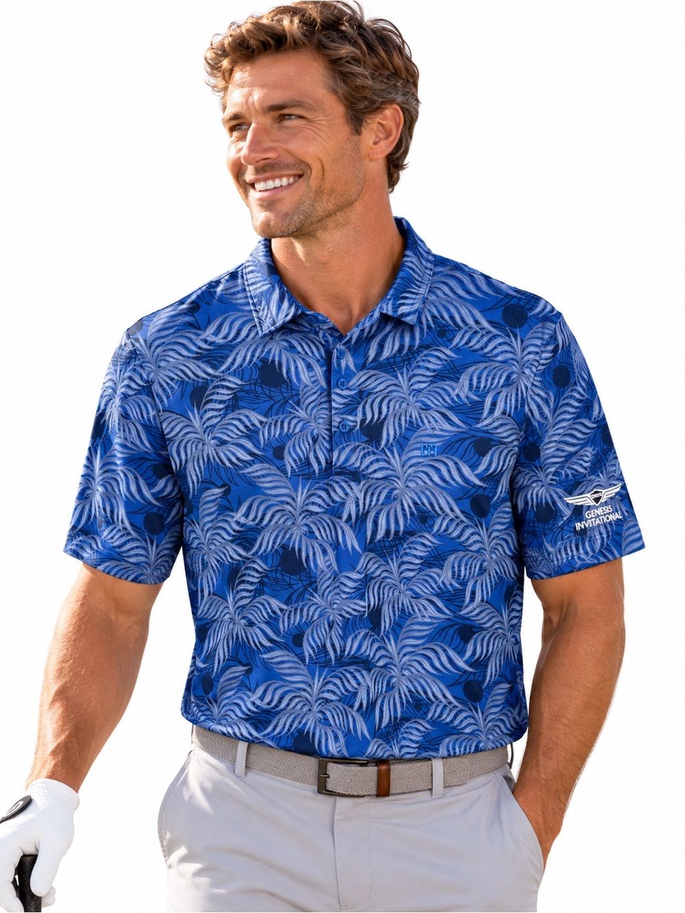TravisMathew Mountain Down Polo XL Genesis Invitational Blue Tropical Palm Golf